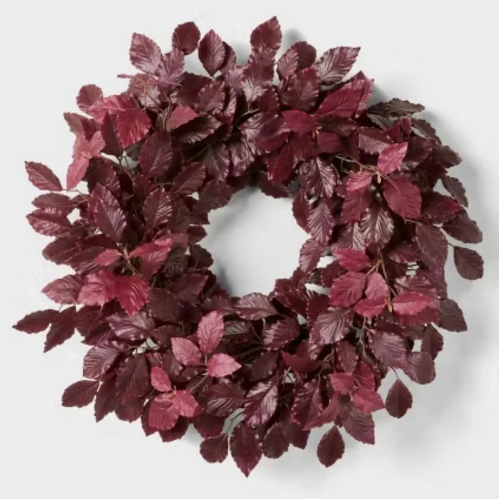 Studio McGee Artificial Leaf Wreath Arrangement Burgundy - Threshold